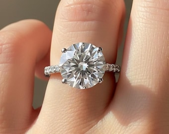 4 Carat Round Diamond Engagement Ring 18k White Gold E VVS2 Lab Grown Diamond Wedding Ring