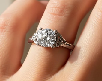 Celtic Diamond Engagement Ring 1 Carat Lab Grown Diamond 14k White Gold Trinity Knot Ring Dainty Minimalist Ring