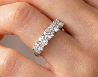 Five Stone Wedding Band 2.5CT Lab Grown Diamond Ring 14k White Gold Anniversary Ring For Women