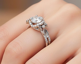 14k White Gold Diamond Engagement Ring Bow Tie Lab Grown Diamond Ring 1 CT IGI Certified Unique Design