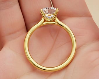1.5 Carat Round Lab Grown Diamond Engagement Ring Hidden Halo Diamond Ring 14k White Gold Dainty Minimalist Ring