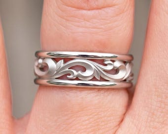Wedding Band 14k Solid Gold Matte Nature Inspired Eternity Ring Handmade Anniversary Gift
