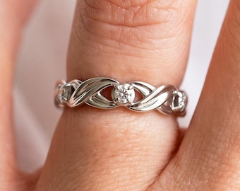 Flowing Leaf Vine Diamond Ring Band 925 Sterling Silver Nature Inspired Floral Jewelry Gift