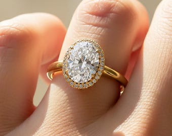 1 Carat Oval Cut Engagement Ring IGI Certified Lab Grown Diamond 14k Solid Gold Diamond Halo Ring