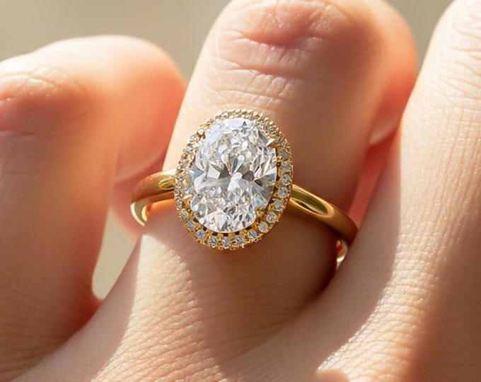 1 Carat Oval Cut Engagement Ring IGI Certified Lab Grown Diamond 14k Solid Gold Diamond Halo Ring
