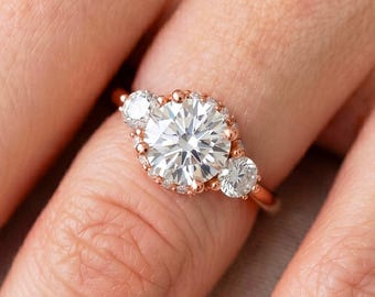 Three Stone Diamond Engagement Ring 18k Rose Gold Past Present Future Ring Lab Grown Diamond Bridal Ring IGI Certified