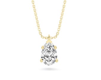 Lab Grown Diamond Solitaire Pendant Pear Lab Diamond IGI Certified Solid 14K Gold Diamond Pendant Mothers Day Gift