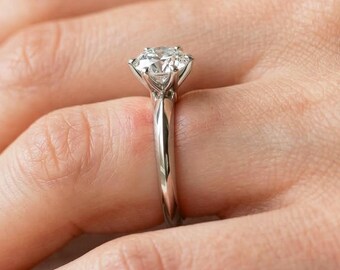 1 Carat Round Brilliant Lab Grown Diamond Solitaire Ring Knife Edge Engagement Ring Dainty 1 CT Diamond Ring 6 Prong