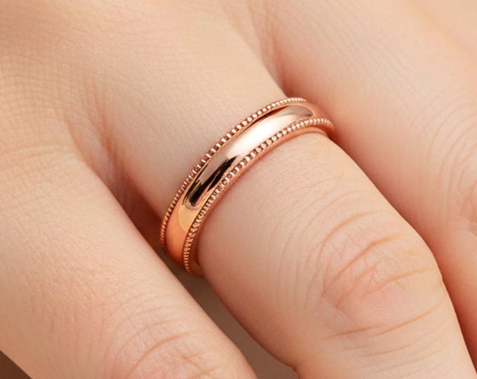 Plain Milgrain Gold Wedding Band 14K Solid Gold Milgrain Edge Classic Women Wedding Band Minimalist Ring