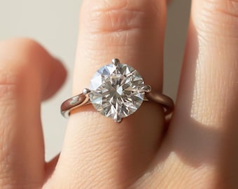 2 CT Round Cut Diamond Engagement Ring Solitaire Round Cut Compass Prong Set Rings IGI certified Diamond Ring 14k White Gold