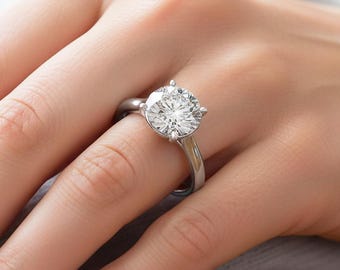4 Carat Round Diamond Engagement Ring Platinum Solitaire Wedding Ring E VVS2 Lab Grown Diamond Minimalist Ring
