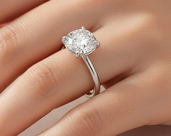 2 Carat Round Lab Grown Diamond Solitaire Engagement Ring 14k White Gold Minimalist Ring