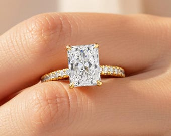 3 Carat Radiant Cut Lab Grown Diamond Engagement Ring 14K Solid Gold