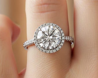 2 Carat Round Lab Grown Diamond Halo Engagement Ring 14k White Gold IGI Certified
