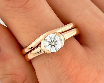 Round Moissanite Solitaire Bridal Ring Set Vintage 1CT Engagement Set