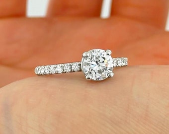 1 Carat IGI Certified D Color VS1 Round Brilliant Excellent Cut Lab Diamond Engagement Ring 4 Prong 14k White Gold