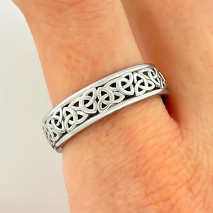 Celtic Infinity Wedding Band 14k White Gold Celtic Trinity Knot Wedding Band 6MM Solid Gold Ring