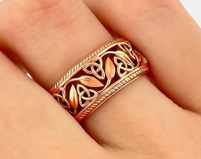 14k Rose Gold Celtic Band Irish Wedding Band Unique Nature Inspired