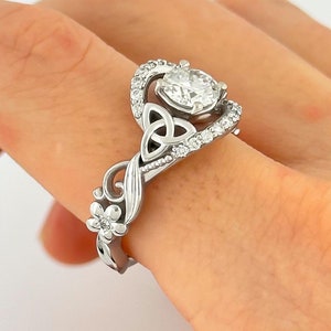 1 Carat Round Lab Grown Diamond Celtic Engagement Ring 14k White Gold Trinity Knot Wedding Ring Nature Inspired IGI Certified