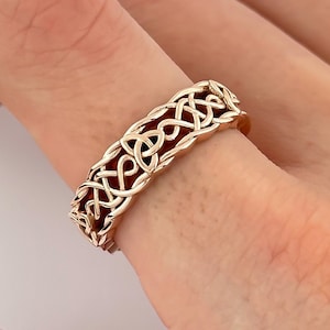 Celtic Wedding Band 14k Rose Gold Irish Knot Band Ring Unique Anniversary Ring