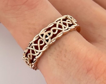 Celtic Wedding Band 14k Rose Gold Irish Knot Band Ring Unique Anniversary Ring
