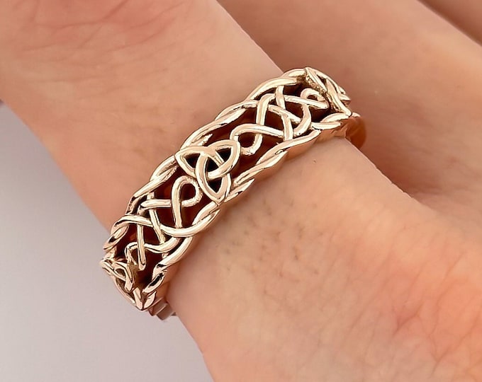 Celtic Wedding Band 14k Rose Gold Irish Knot Band Ring Unique Anniversary Ring