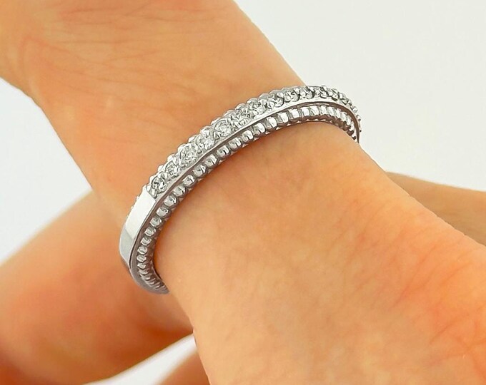 Half Eternity Diamond Ring Simple Wedding Stackable Band 14k Solid Gold Lab Grown Diamond Matching Band Women