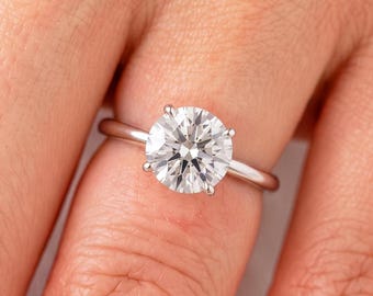 2 Carat E VS1 Round Cut Lab Grown Diamond Solitaire Engagement Ring 4 Prong Solitaire Ring 14k White Gold Classic Ring