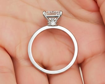 2 Carat Princess Cut Diamond Engagement Ring 14k White Gold Lab Grown Diamond IGI Certified Peekaboo Setting