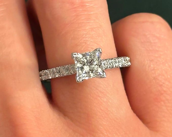1 Carat IGI Certified D Color VS1 Clarity Princess Cut Lab Created Diamond Engagement Ring 14K White Gold