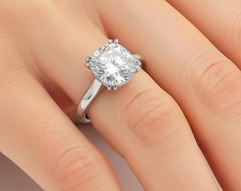 2 Carat Lab Diamond Ring 2 CT Cushion Cut Engagement Ring 18k White Gold Double Prong Thin Engagement Ring
