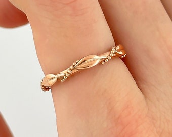 Nature Inspired Leaf Band Solid 14k Rose Gold Stacking Ring Promise Ring