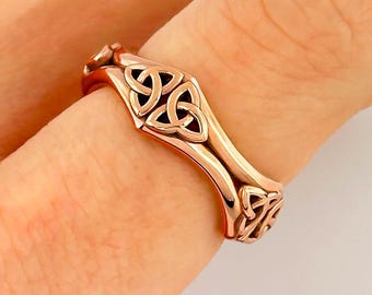 Celtic Wedding Band 14k Rose Gold Trinity Knot Wedding Ring Handmade Unique Ring