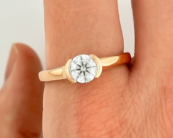 1 Carat Lab Grown Diamond Round Solitaire Ring Vintage Engagement Ring For Women
