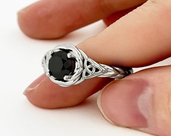 Black Diamond Engagement Ring Twisted Rope Infinity Ring 1 Carat Round Diamond Celtic Ring