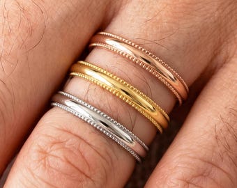 14K White Gold Milgrain Edge Wedding Band Ring High Polished Solid Gold Ring Mens Wedding Band
