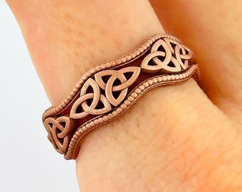 14k Matte Rose Gold Band Celtic Women's Wedding Band Trinity Knot Wedding Ring Solid Gold Band