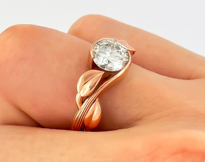 Nature Inspired Engagement Ring 14k Rose Gold 1 Carat Lab Grown Diamond Ring