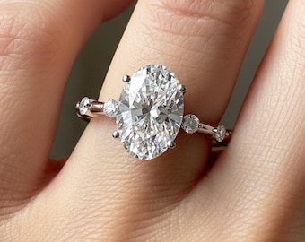 3 Carat Oval Cut Diamond Engagement Ring 14k White Gold Dainty Wedding Ring Minimalist Oval Ring Thin Band