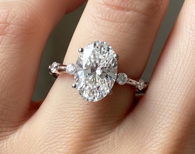 3 Carat Oval Cut Diamond Engagement Ring 14k White Gold Dainty Wedding Ring Minimalist Oval Ring Thin Band