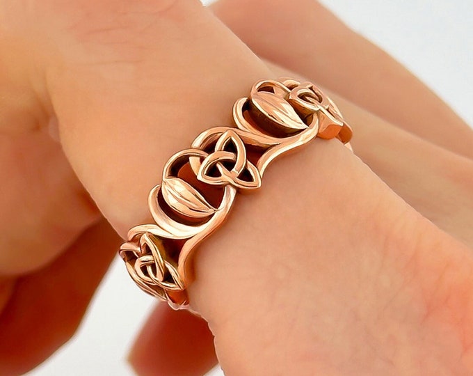 Celtic Infinity Ring 14k Rose Gold Braided Wedding Ring Nature Inspired