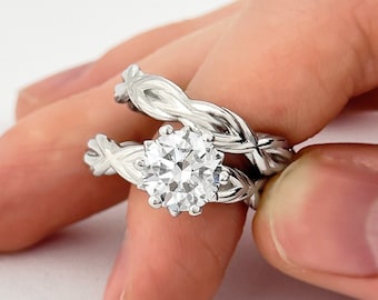 2ct Rope Bridal Ring Set Unique Lab Grown Diamond Ring Platinum