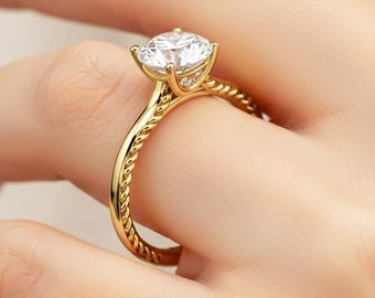 Round Cut 2 Carat Engagement Ring IGI Certified D Color VS1 Clarity Lab Created Round Brilliant Diamond 14k Yellow Gold Hidden Halo