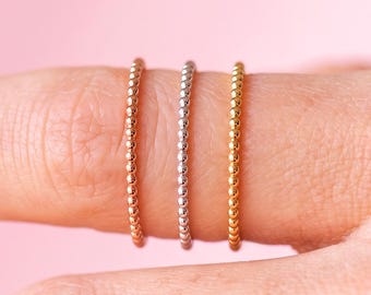 14k Solid Gold Ball Beaded Ring Dainty Dotted Stackable Band