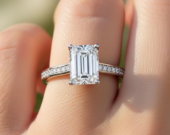 2 Carat Emerald Cut Diamond Engagement Ring Lab Grown Diamond Ring VS1 E 14k White Gold IGI Certified