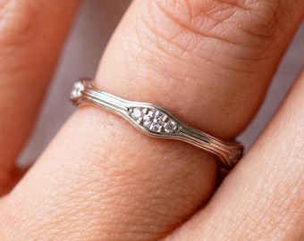 Petite Diamond Branch Wedding Band Thin Dainty Wedding Band Nature Inspired Delicate Ring 14K White Gold Band