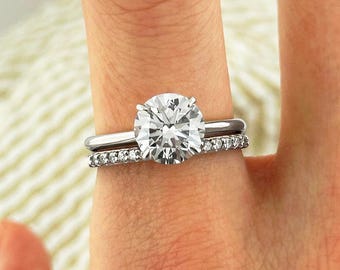 2 Carat Round Diamond Bridal Set with Half Eternity Diamond Matching Band 14k White Gold