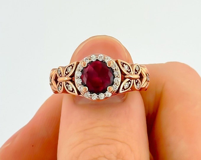 Ruby Engagement Flower Ring Nature Inspired Wedding Ring July Birthstone