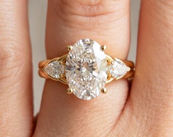 2 CT Oval Diamond Engagement Ring 18k Yellow Gold Braided Rope Ring Lab Grown Diamond Pear Side Diamond IGI Certified