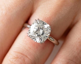 2 Carat Lab Diamond Ring 2 CT Cushion Cut Engagement Ring 18k White Gold Double Prong Thin Engagement Ring